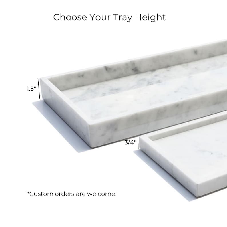 Choose your tray height: 1.5 inches or 3/4 inch. Custom orders are welcome.