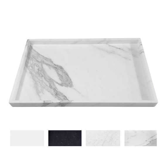 Calacatta Gold Marble Serving Tray, Large Natural Stone Ottoman Decor