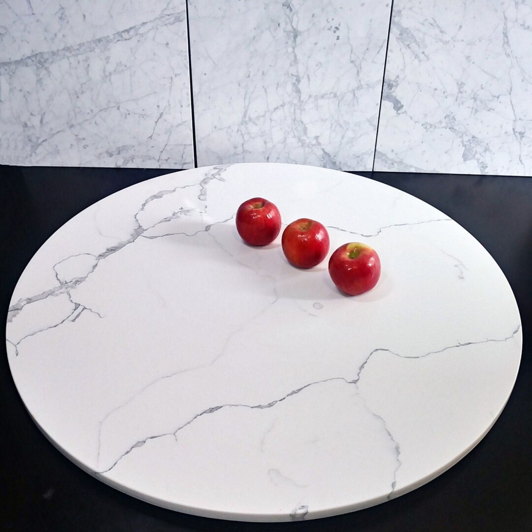 Large Marble Lazy Susan Turntable Centerpiece for Dining Table, Quartz