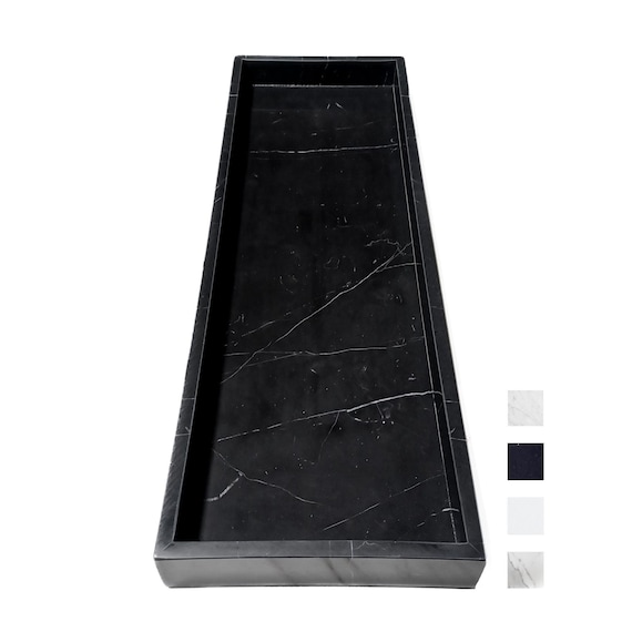 Long Black Marble Serving Tray – Rectangular Kitchen Counter Display, Modern Stone Decor, 7" x 21", Custom Sizes and Stone Options Available