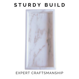 Handmade rectangular marble vanity tray with smooth polished surface and mitered edges, hand-cut and finished in the LukaMarbleDesigns California studio