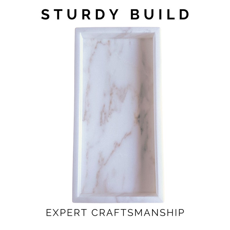 Handmade rectangular marble vanity tray with smooth polished surface and mitered edges, hand-cut and finished in the LukaMarbleDesigns California studio