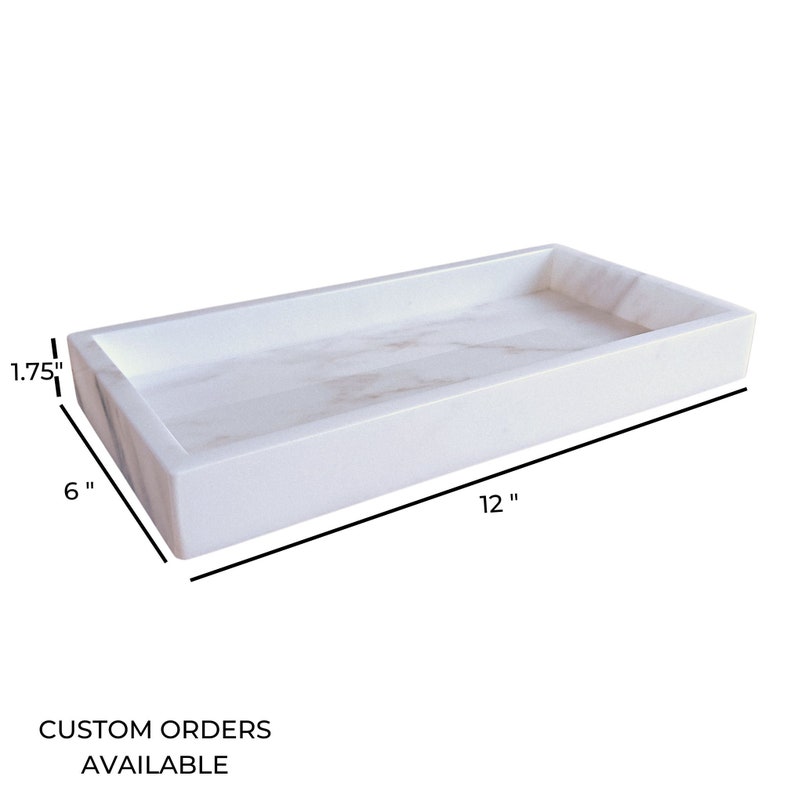 Natural marble vanity tray size options 4x12 to 12x12 inches, custom sizes available, LukaMarbleDesigns.