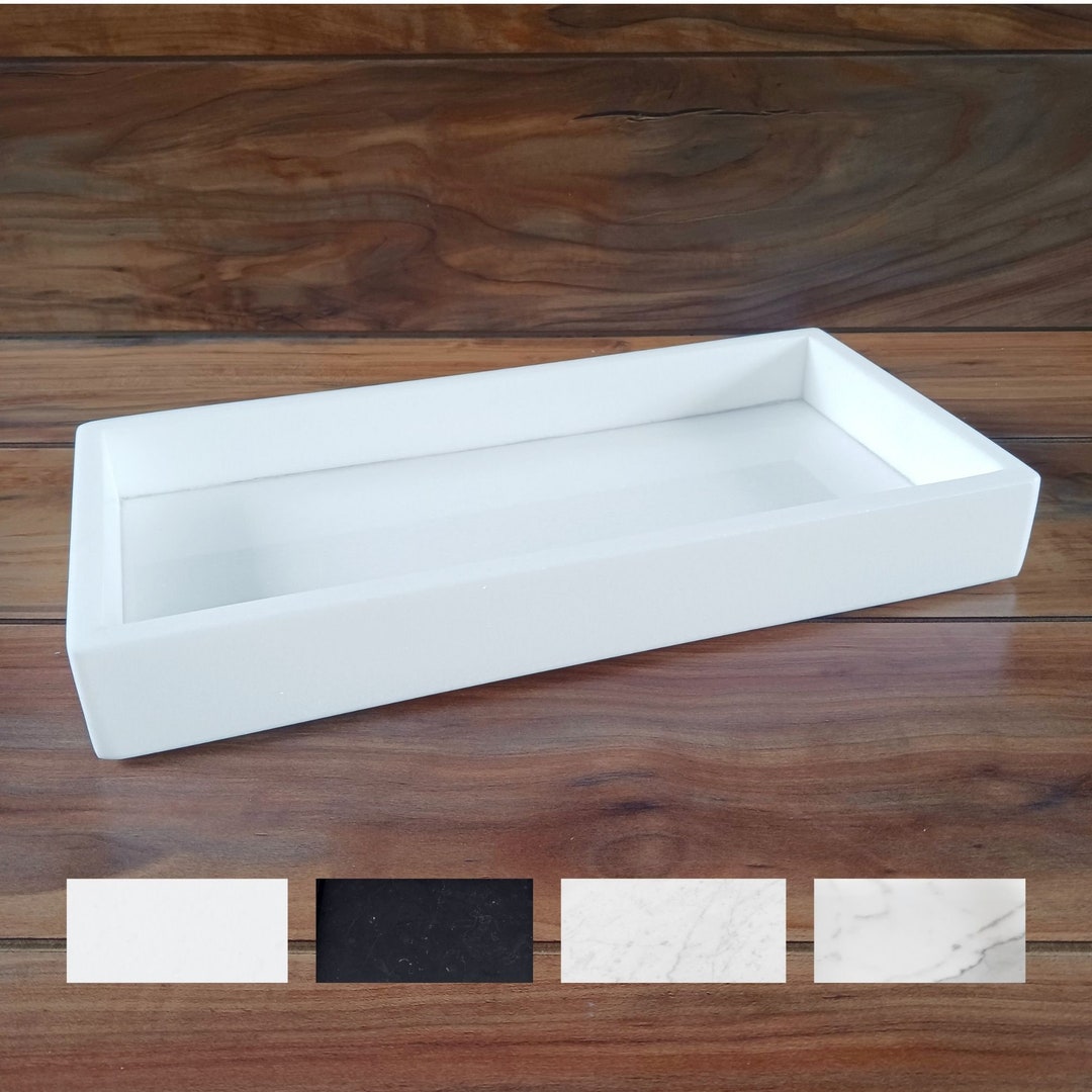 White Thassos Marble Vanity Tray Rectangular for Bathroom, Long ...