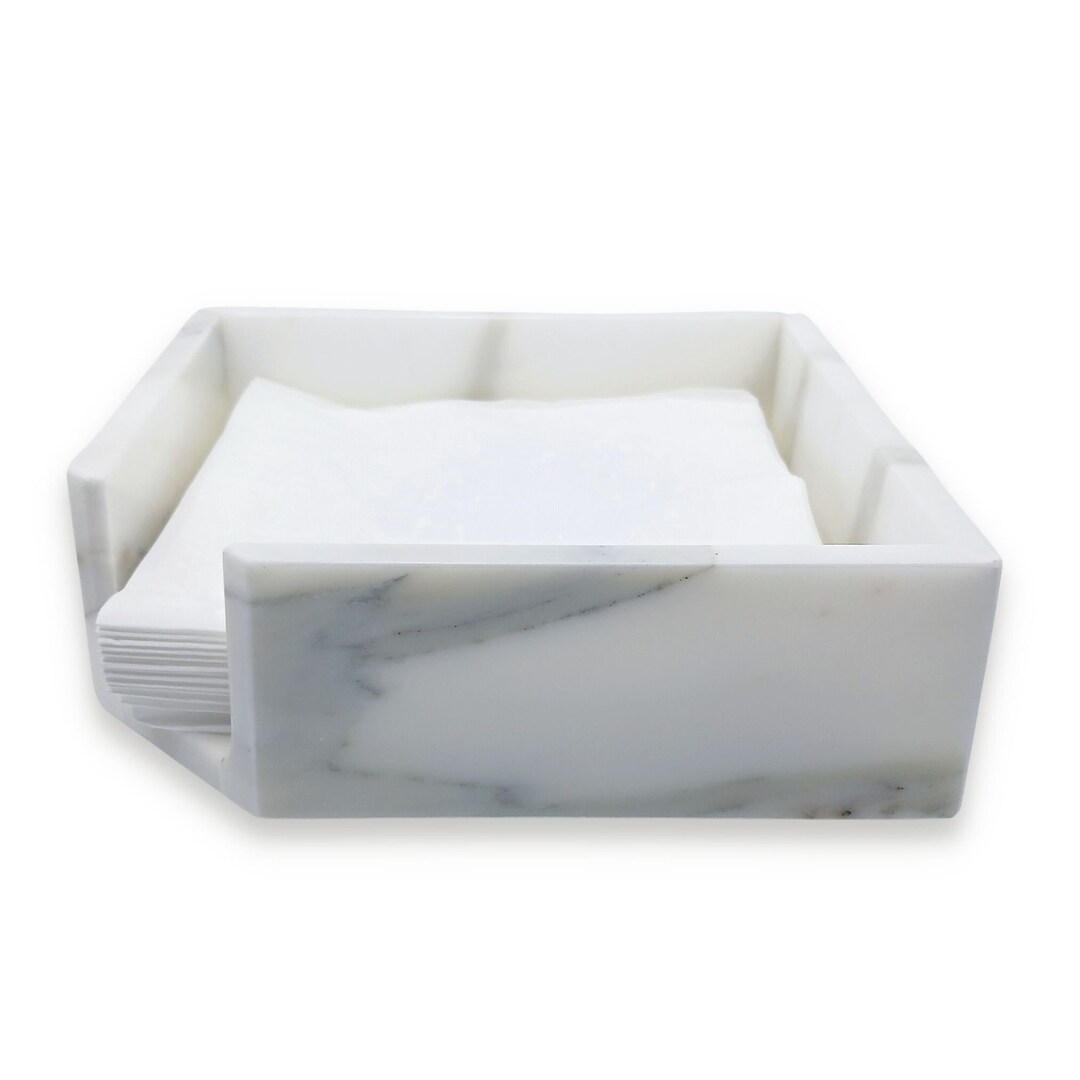 Cocktail Napkin Holder for Table, Modern Square Marble Napkin Caddy