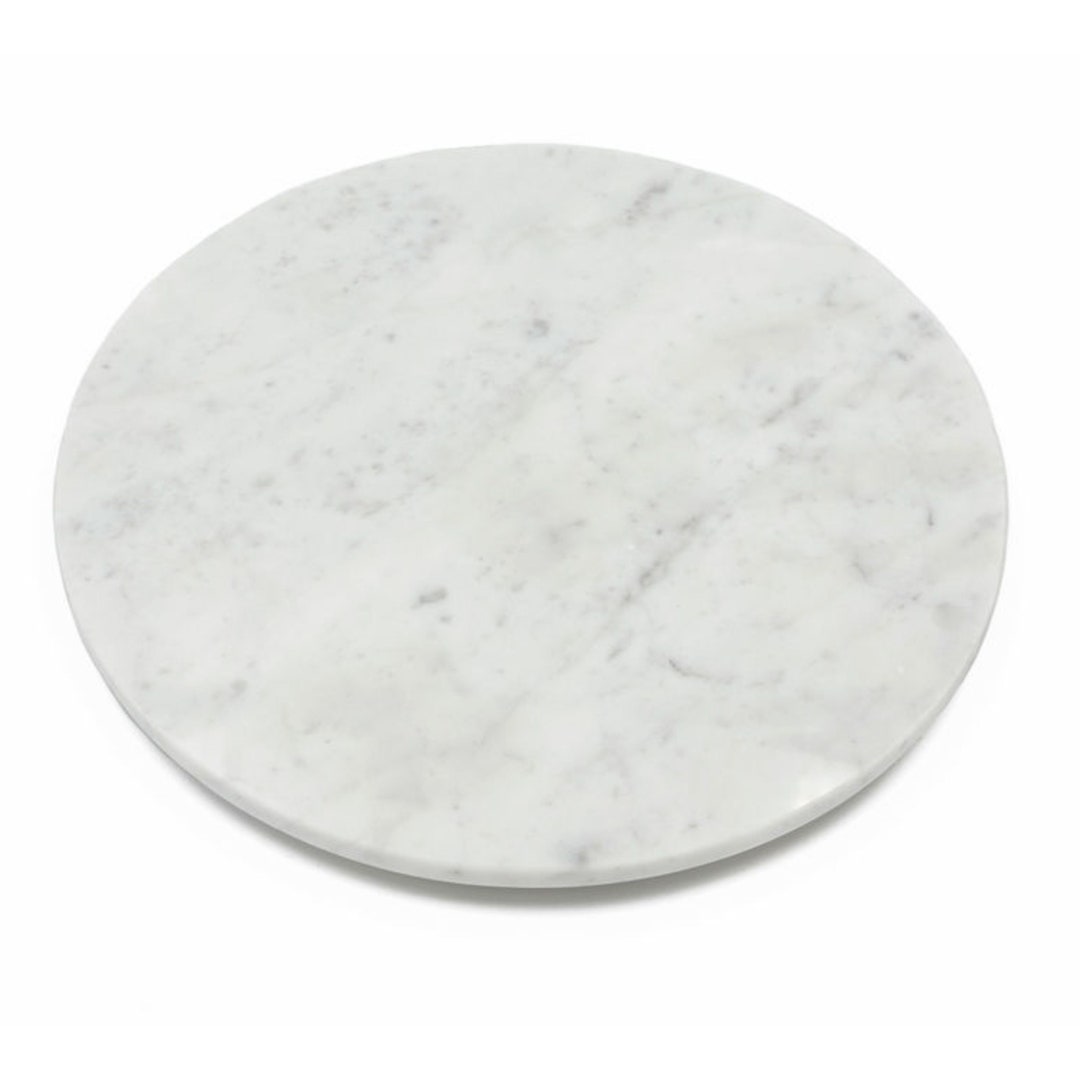 Small Round Carrara Marble Serving Tray, White Tray for Kitchen Table