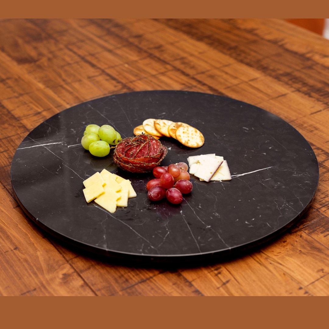Black Marble Lazy Susan Turntable – 18” Modern Serving Tray for Dining or Kitchen Use