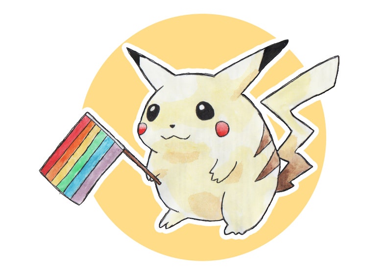 Pride Fat Pikachu Print // Gay Pokemon Poster // Rainbow Flag Pikachu // Vi...