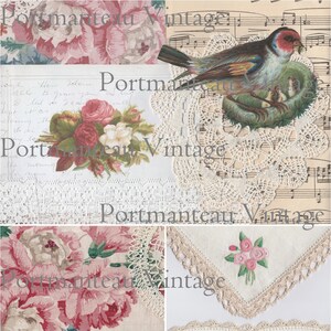 Shabby Chic Printable Kit,Antique Fabric Digital Kit,Junk Journal Paper,Botanical Paper,Floral Collage,Vintage Fabric Background Pages,Birds