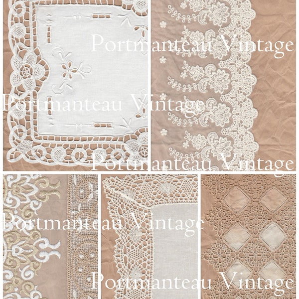 Digital Vintage Linens Kit,Vintage Doilies Background Paper Kit,Digikit,Downloadable Doilies,Doily Lace Trim, Fussy Cut Ephemera,Kraft Paper