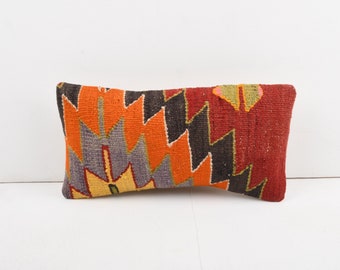 Handwoven Pillow Turkish Kilim Pillow Brown Pillow Cushion Case 8x16 Ethnic Pillow Sofa Pillow 799 Embroidered Pillow Designer Pillow