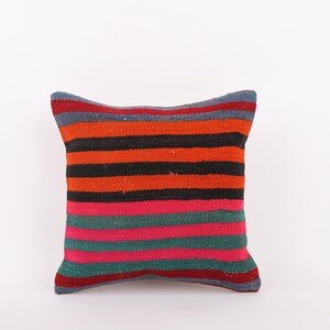Handmade Kilim Pillow Cover: Vintage Turkish Cushion, 16x16