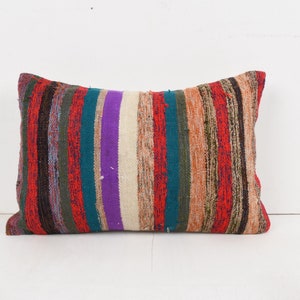 Handwoven Turkish Kilim Pillow Cover: Ethnic Throw Pillow (16x24)