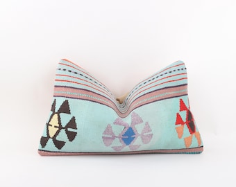 Federa per cuscino Kilim turco tessuta a mano, arredamento boho per la casa (12x20)