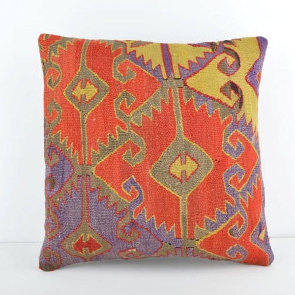 16''x16'' Turkish Kilim Pillow, Vintage Kilim Pillow, 40x40 cm Decorative Pillow Cover, Throw Pillow, Kilim Pillow Case