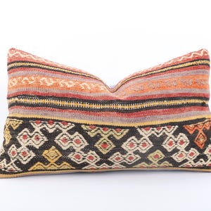 Bohemian Kilim Pillow, Turkish Kilim Pillow, 12x20 Pillow Cover, Decorative Throw Pillow, Home Decor, Boho Pillow, Sofa Accent Pillow