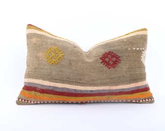 Cuscino etnico Kilim: federa per cuscino in lana turca tessuta a mano (12x20)