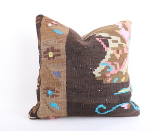 Vintage Kilim Pillow, 20&#39;&#39;x20&#39;&#39; Turkey Kilim Pillow, Anatolian Pillow, Handmade Kilim Pillow, Large Size Kilim Pillow, Decorative Pillow