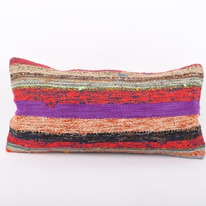Anatolian Turkish Kilim Pillow, Bohemian Kilim Pillow, 8x16 Kilim Pillow, Decorative Throw Pillow, Floor Cushion Cover, Home Decor, Pillow