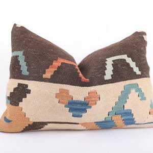 Turkish Kilim Pillow Cover (16x24): Handwoven Wool Ethnic Throw Pillow