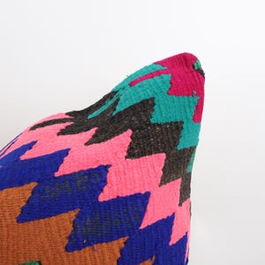 Vintage Kilim Pillow, Handwoven Wool, 20x20 Inch Anatolian Decorative Cushion image 2