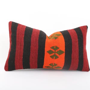 Ethnic Kilim Pillow, 12x20 Kilim Pillow, Turkish Kilim Pillow, Handwoven Anatolian Pillow, Boho Decor, Turkey Pillow, Sofa Accent Pillow