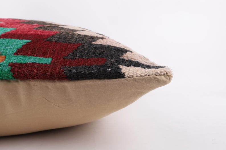 Vintage Kilim Pillow, Handwoven Wool, 20x20 Inch Anatolian Decorative Cushion image 3