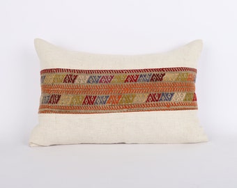 Housse de coussin lombaire kilim turc fait main : coussin décoratif en laine (16 x 24)