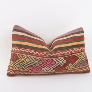 Anatolian Turkish Kilim Pillow, 12x20 Kilim Pillow, Vintage Kilim Pillow, Decorative Pillow, Cushion Cover, Tribal Accent Pillow, Pillow