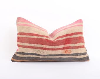 Handwoven Turkish Kilim Pillow Cover: Anatolian Boho Accent (12x20)