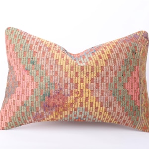 Handwoven Turkish Kilim Pillow Cover: Ethnic Throw Pillow (16x24)