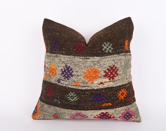 Bohemian Kilim Pillow, 20&#39;&#39;x20&#39;&#39; Turkish Kilim Pillow, Anatolian Pillow, Handmade Kilim Pillow, Large Size Kilim Pillow, Decorative Pillow