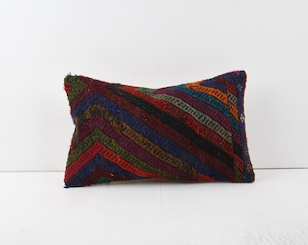 Handwoven Turkish Kilim Pillow Cover: Bohemian Home Decor (12x20)