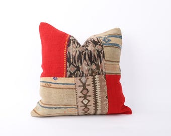 Decorative Kilim Pillow, 18&#39;&#39;x18&#39;&#39; Embroidered Kilim Pillow, Turkish Kilim Pillow, Decorative Kilim Pillow, Handmade Kilim Pillow