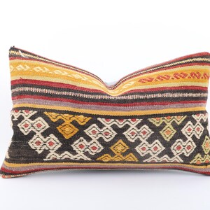 Anatolian Turkish Kilim Pillow, Bohemian Kilim Pillow, 12x20 Pillow Cover, Throw Pillow, Decorative Pillow, Kilim Cushion Cover, Pillow