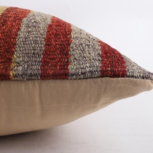Vintage Kilim Pillow Cover, Handwoven Wool Bohemian Cushion (18''x18'') image 4