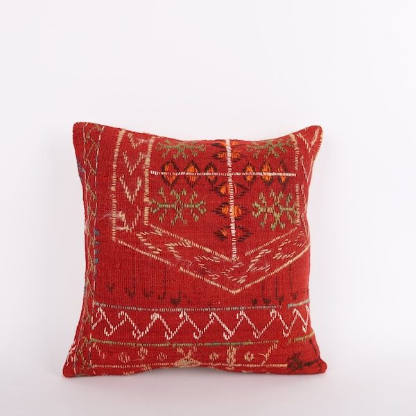 16''x16'' Bohemian Kilim Pillow, Vintage Turkish Rug Pillow Covers, 40x40 cm Decorative Pillow Cover, Throw Pillow, Kilim Pillow Case