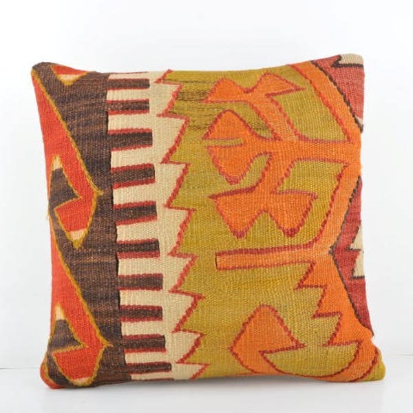 16''x16'' Turkish Kilim Pillow, Vintage Kilim Pillow, 40x40 cm Decorative Pillow Cover, Throw Pillow, Kilim Pillow Case