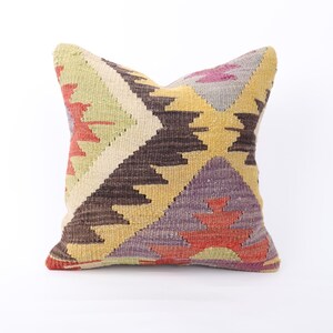 Vintage Turkish Kilim Pillow: Bohemian Home Decor (14x14)
