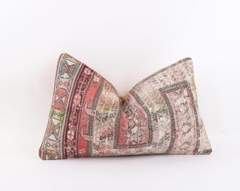 Turkish Kilim Lumbar Pillow Cover: Bohemian Home Decor, 12x20