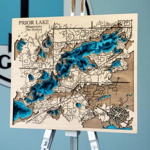 Carte en bois 3D du lac Prior