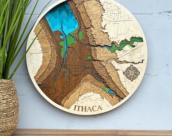 Ithaca 3D Wood Map Cornell University Gift