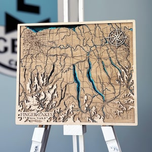 Carte 3D en bois Finger Lakes