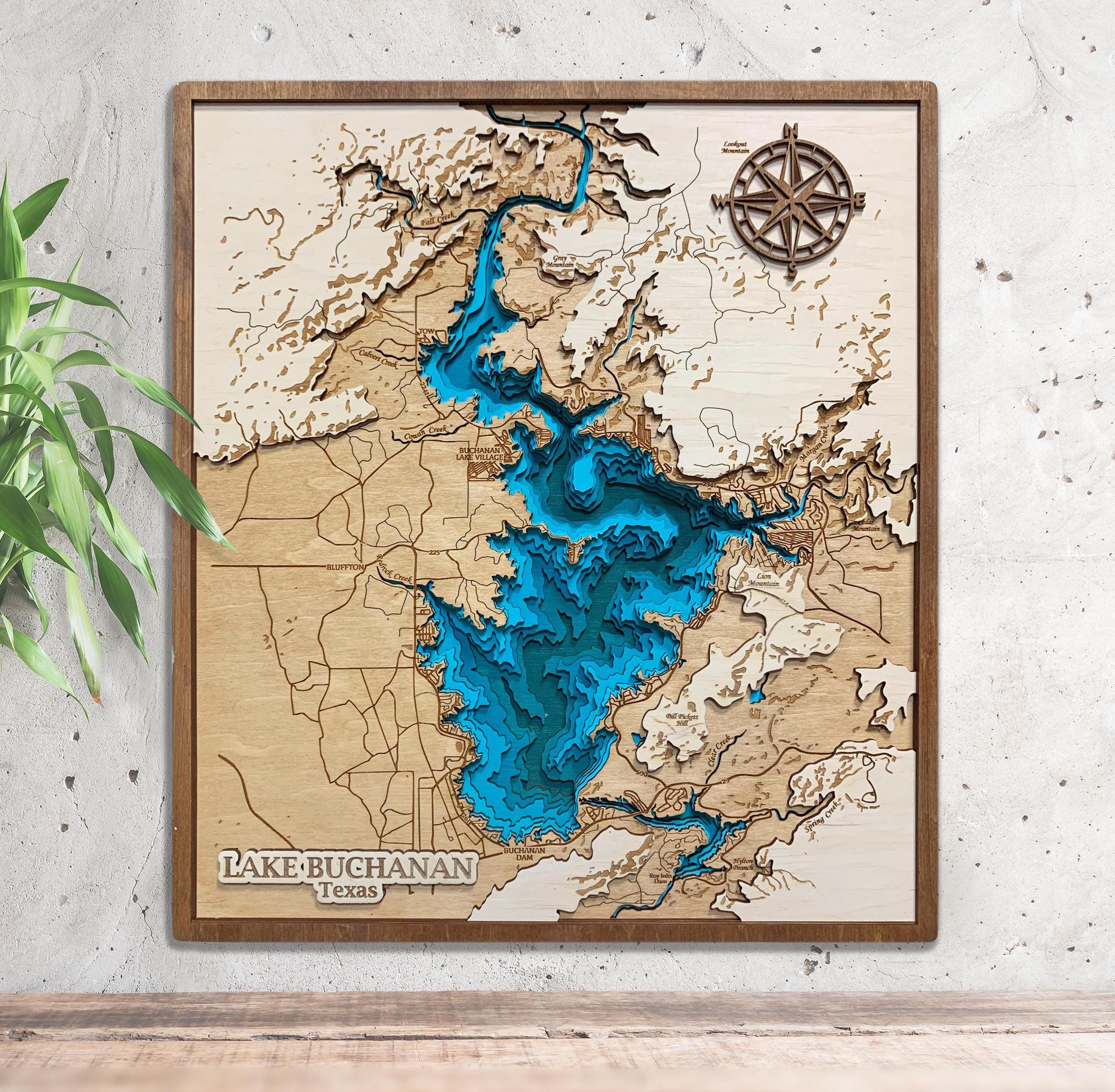 Buchanan Map Lake Buchanan Wood Map 3D - Etsy