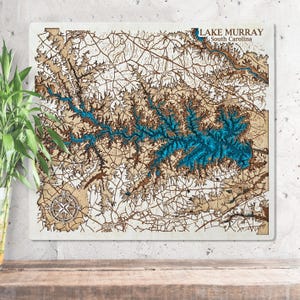 Lake Murray South Carolina 3D Wood Map