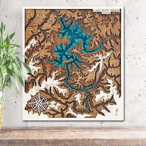 Lake Blue Ridge Map 3D Wood