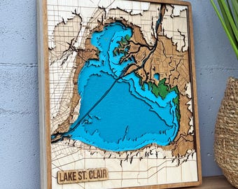 Lake St. Clair 3D Wood Map