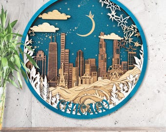 Chicago Skyline 3D Wood Art