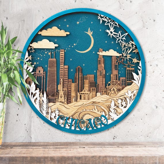 Chicago Skyline 3D Wood Art