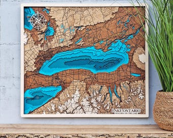Lake Ontario 3D Wood Map